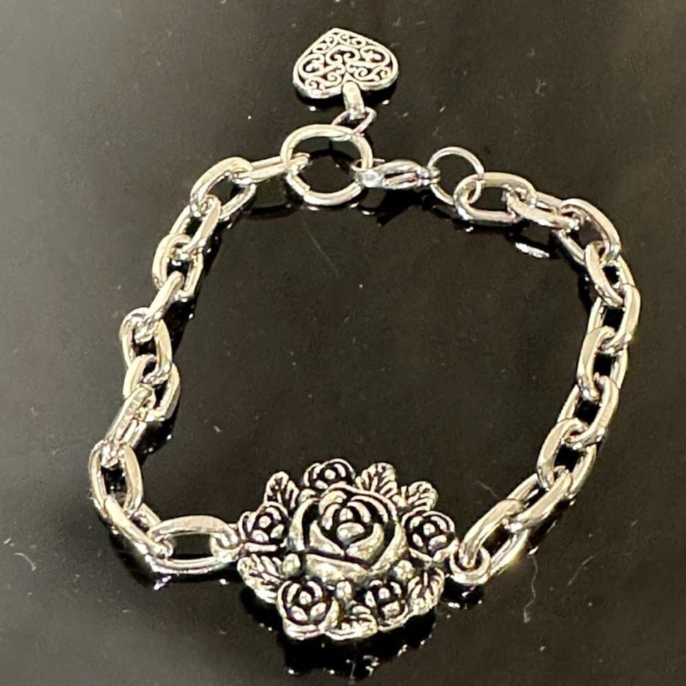 Rose Floral Stainless Steel Silver Chain Bracelet Gift Charm Mother Birthday